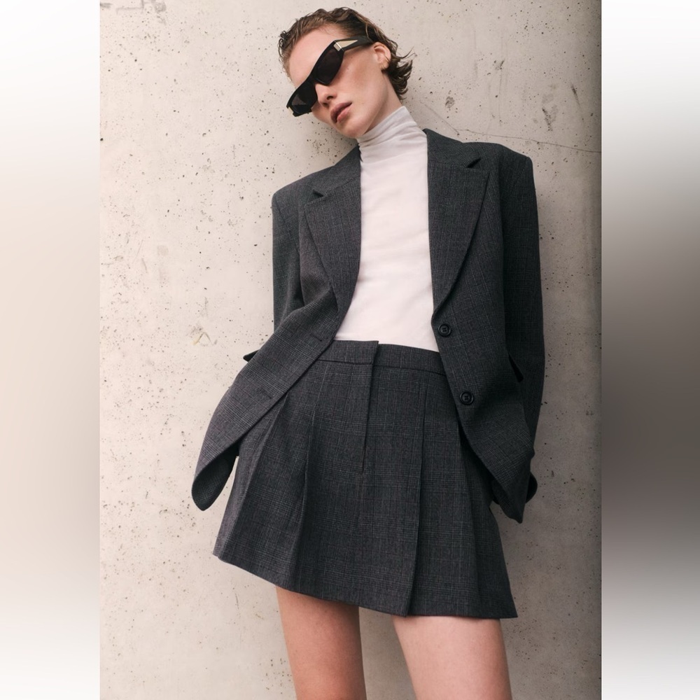 H&M Charcoal Checkered Blazer and Skirt Set